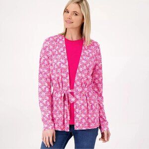 New Isaac Mizrahi Printed Swing Tie Pink Floral Cardigan Size XL